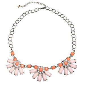 Statement Necklace Floral Bib Pink Orange Acrylic Stones Rhinestones